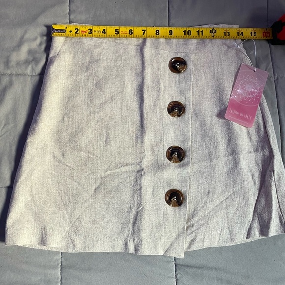 Fashion on Earth | Faux Wrap Lined Skirt Beige Buttons Linen Blend | NWT - Picture 4 of 11